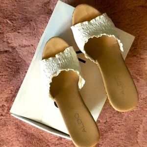 ALDO white & tan wedges